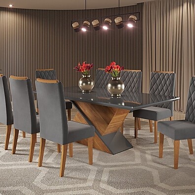 Mesa de Jantar Noble: 200x90 + 8 Cadeiras Iza