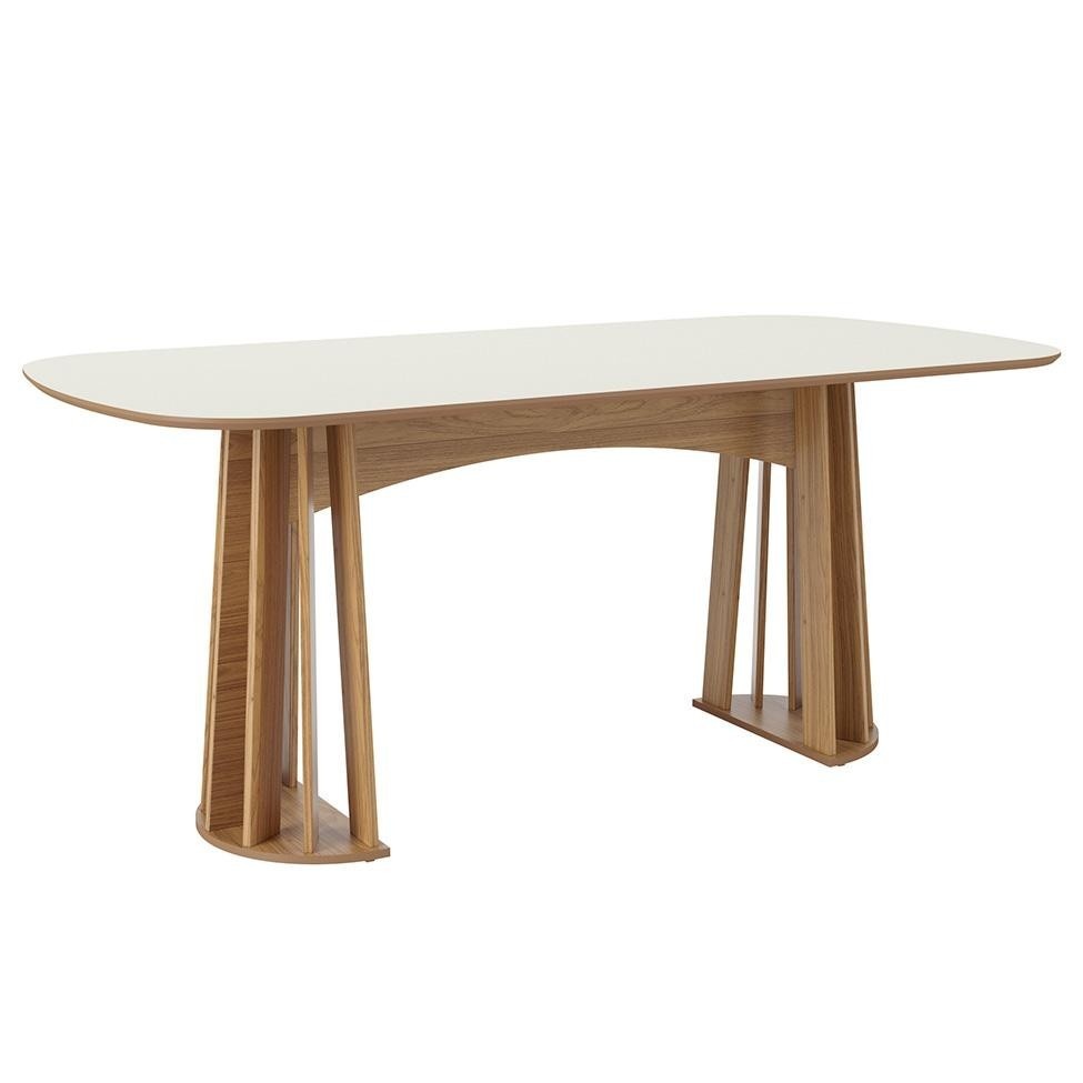 Mesa de Jantar Oval Pilar: Elegância em Freijó e Off White