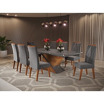 Mesa de Jantar Pipa com 8 Cadeiras Vegas – Elegância em Madeira Maciça