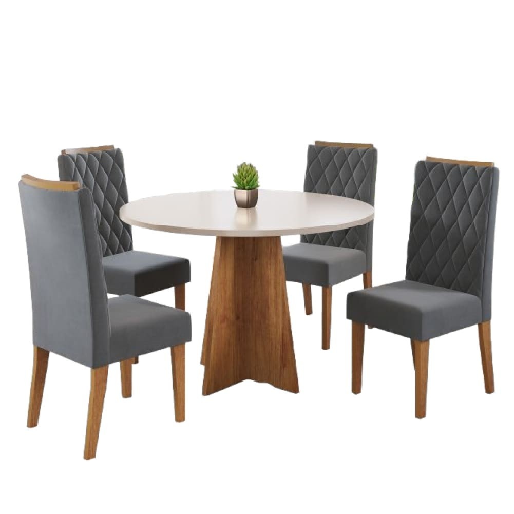Mesa de Jantar Redonda 0,90m + 4 Cadeiras Veludo Viero