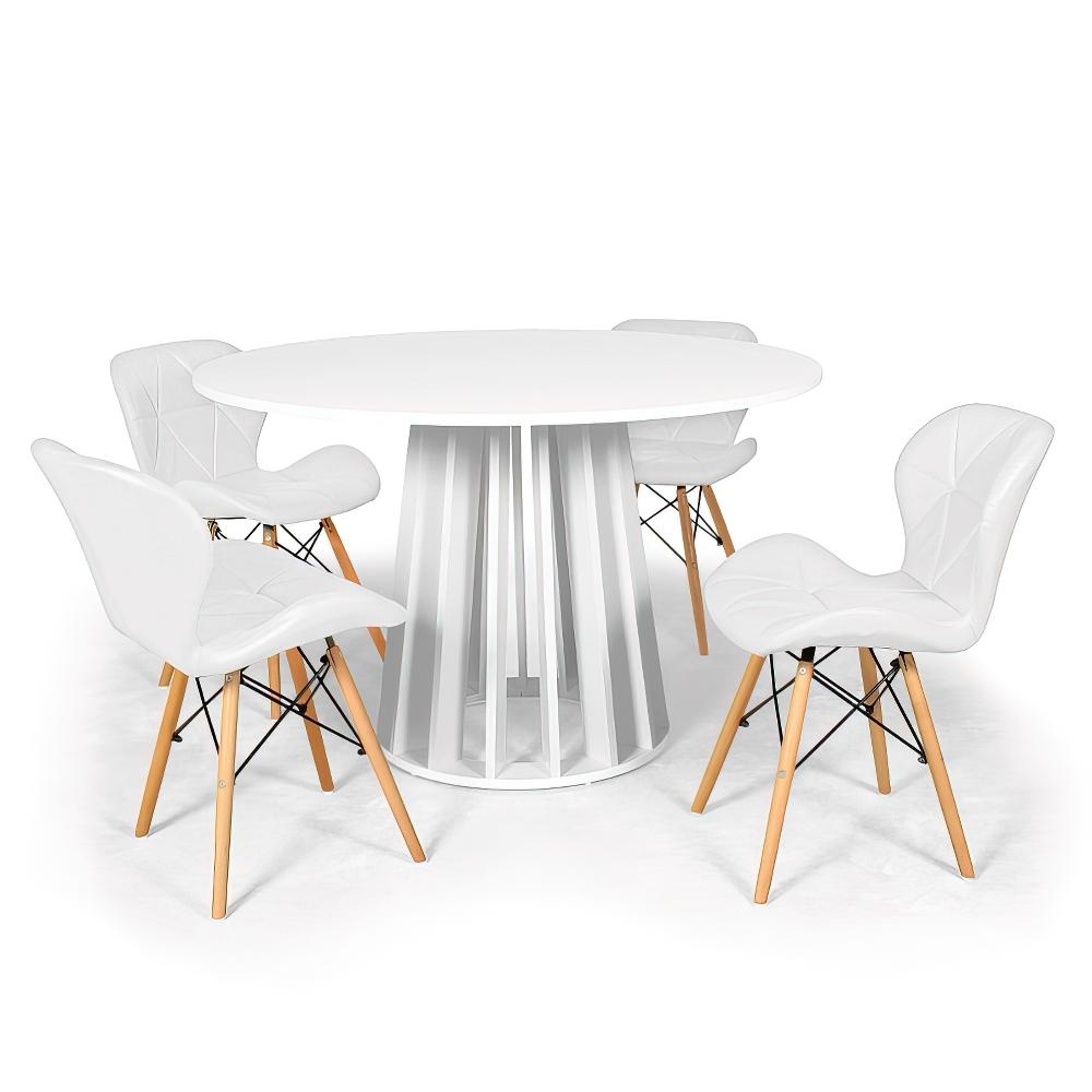 Mesa de Jantar Redonda 120cm + 4 Cadeiras Eiffel