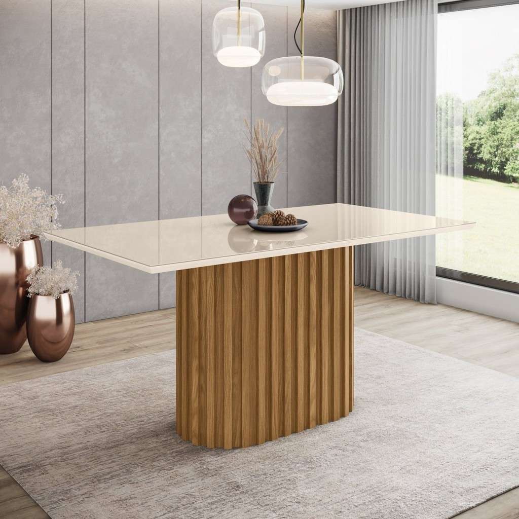 Mesa de Jantar Solana 160x90cm com Tampo em Vidro e MDF