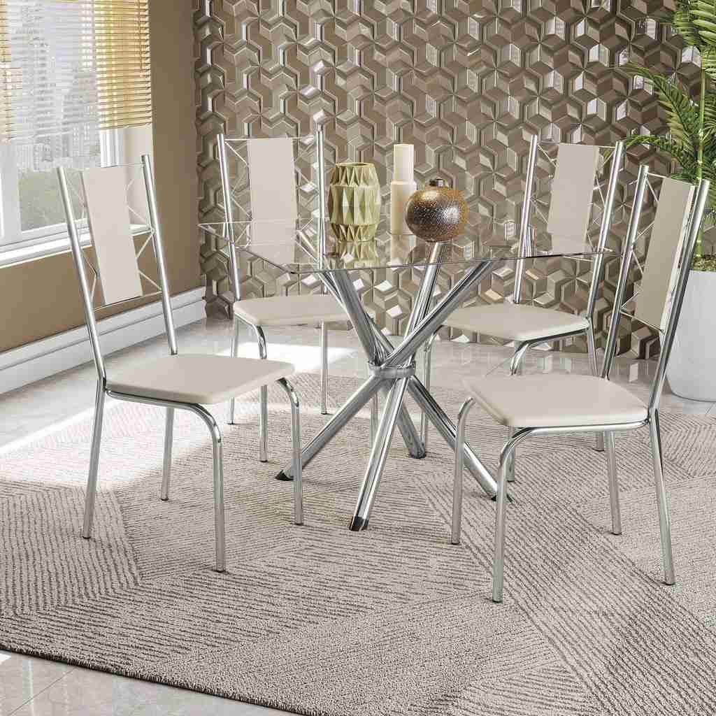 Mesa de Jantar Volga: Elegância em Vidro e Cromado