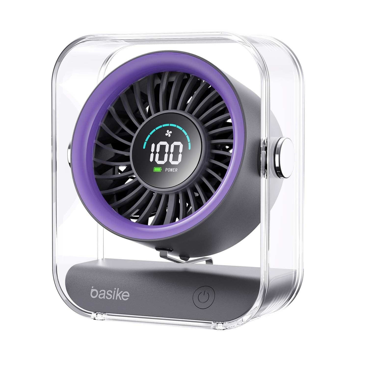 Ventilador de Mesa Basike Mini com Display Digital, 100 Níveis de Velocidade, Bateria 5000mAh, Silencioso e Portátil para Casa e Viagens (Roxo)