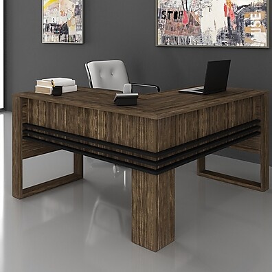 Mesa Escritório 136cm L Nogal/Preto – Design Moderno e Espaço Ideal