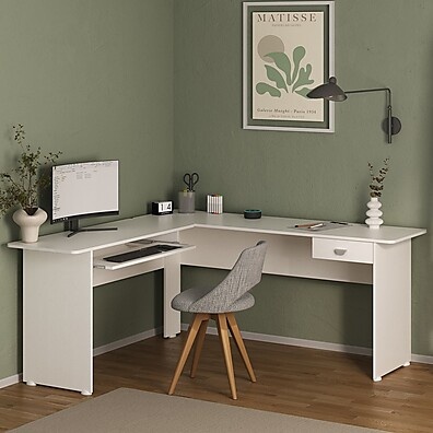 Mesa Escritório L com 1 Gaveta Cannes Branca – Espaço e Estilo