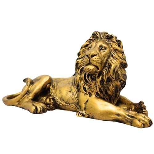 Leão Decorativo em Resina - Estatueta de Mesa com Pintura Artesanal | Simbolo de Força e Poder
