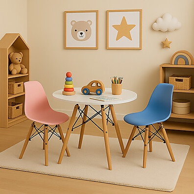 Mesa Infantil + Cadeiras Eames: Conforto e Estilo