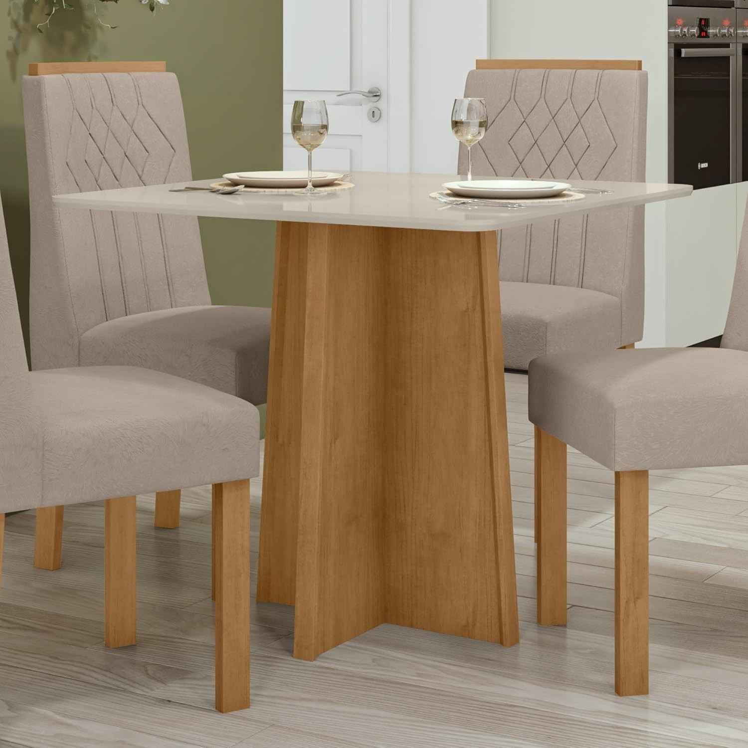 Mesa de Jantar Quadrada 4 Lugares Celebrare Móveis Lopas Amêndoa Clean/Off White - Design Moderno e Resistente