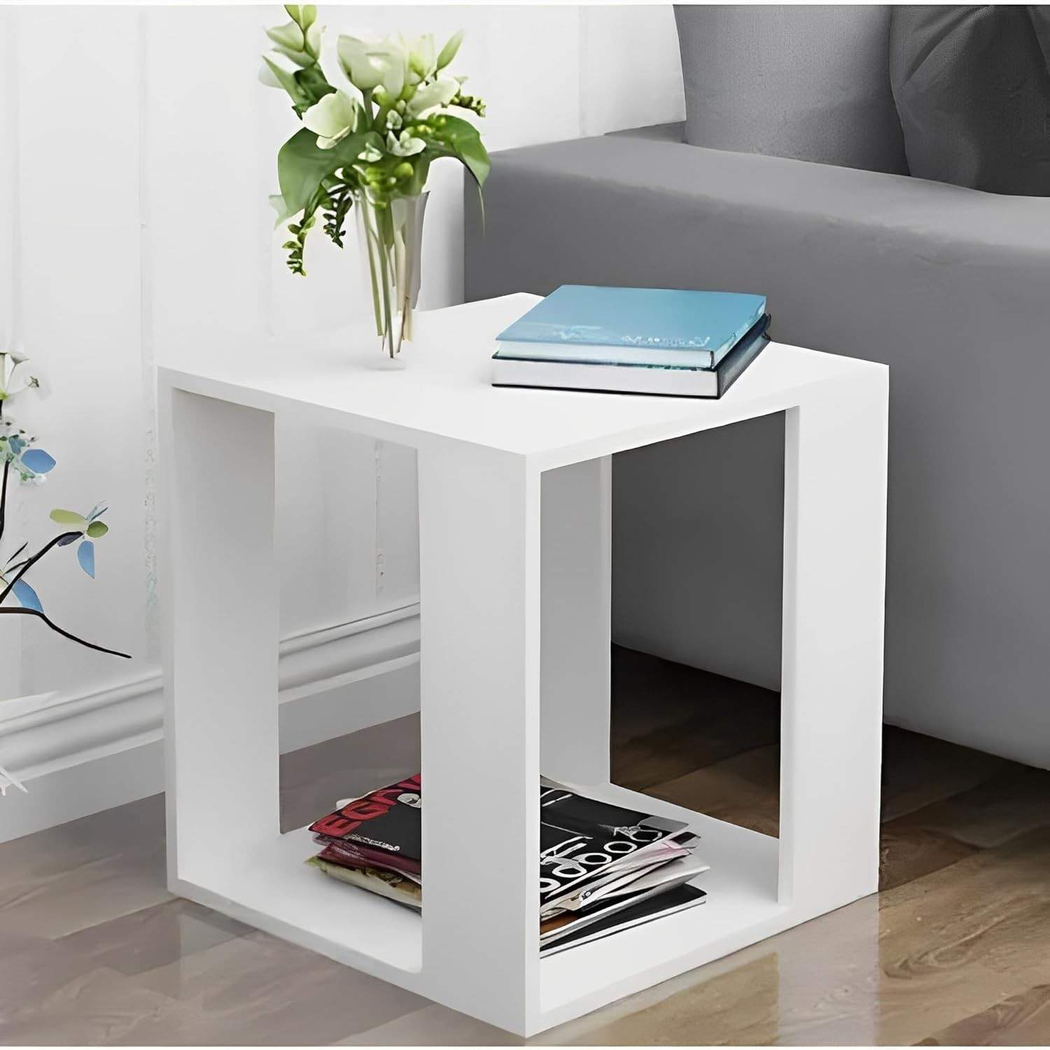 Mesa de Centro Decorativa em MDF Branco - Apoio Lateral para Sofá e Ambientes