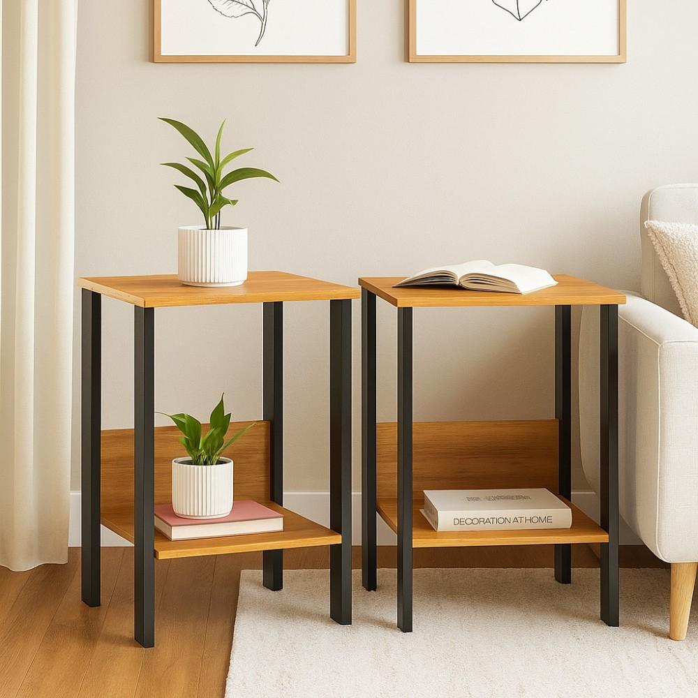 Mesa Lateral Industrial: Kit 2 Freijó 40x44cm