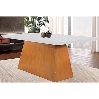 Mesa Luna 180x90cm Off White/Imbuia - Elegância com Canto Curvo