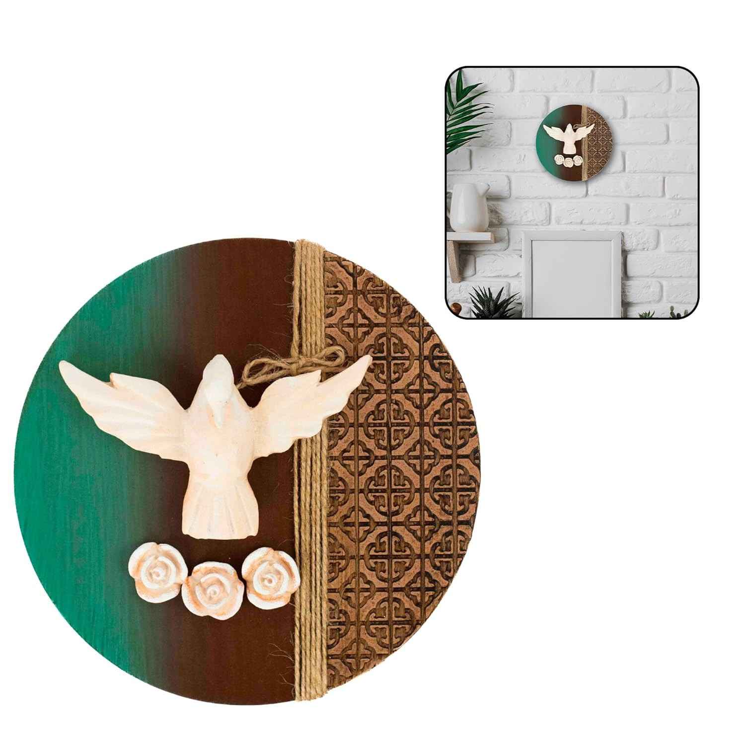 Enfeite Redondo Divino Espírito Santo em Madeira Artesanal - Decoração Religiosa para Parede e Mesa