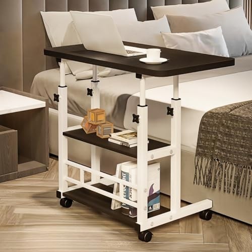 Mesa portátil para sofá e cama, mesa lateral para laptop com altura ajustável (Preto)