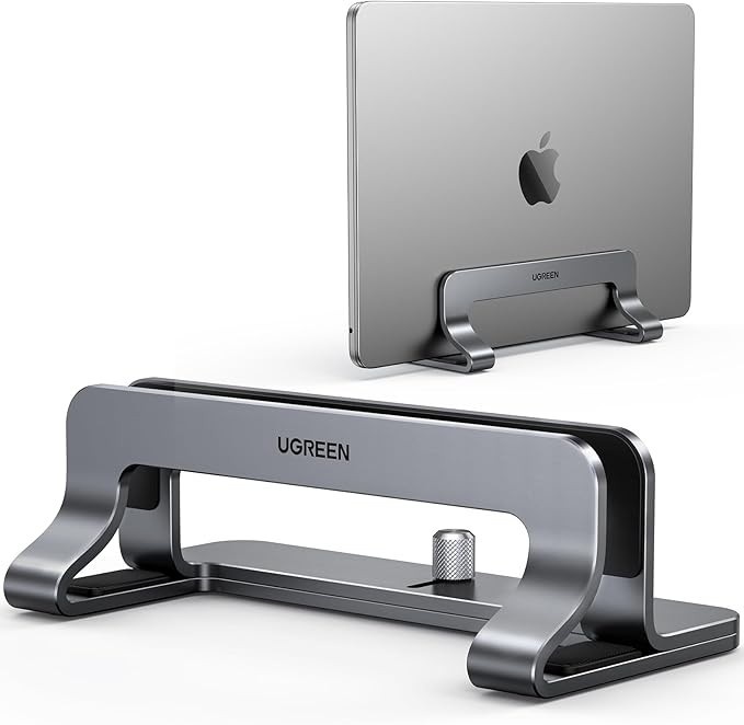 UGREEN Suporte vertical para laptop para mesa compatível com MacBook Pro, suporte para MacBook Air em alumínio vertical ajustável para laptop para jogos de até 17,3 polegadas, cinza prateado