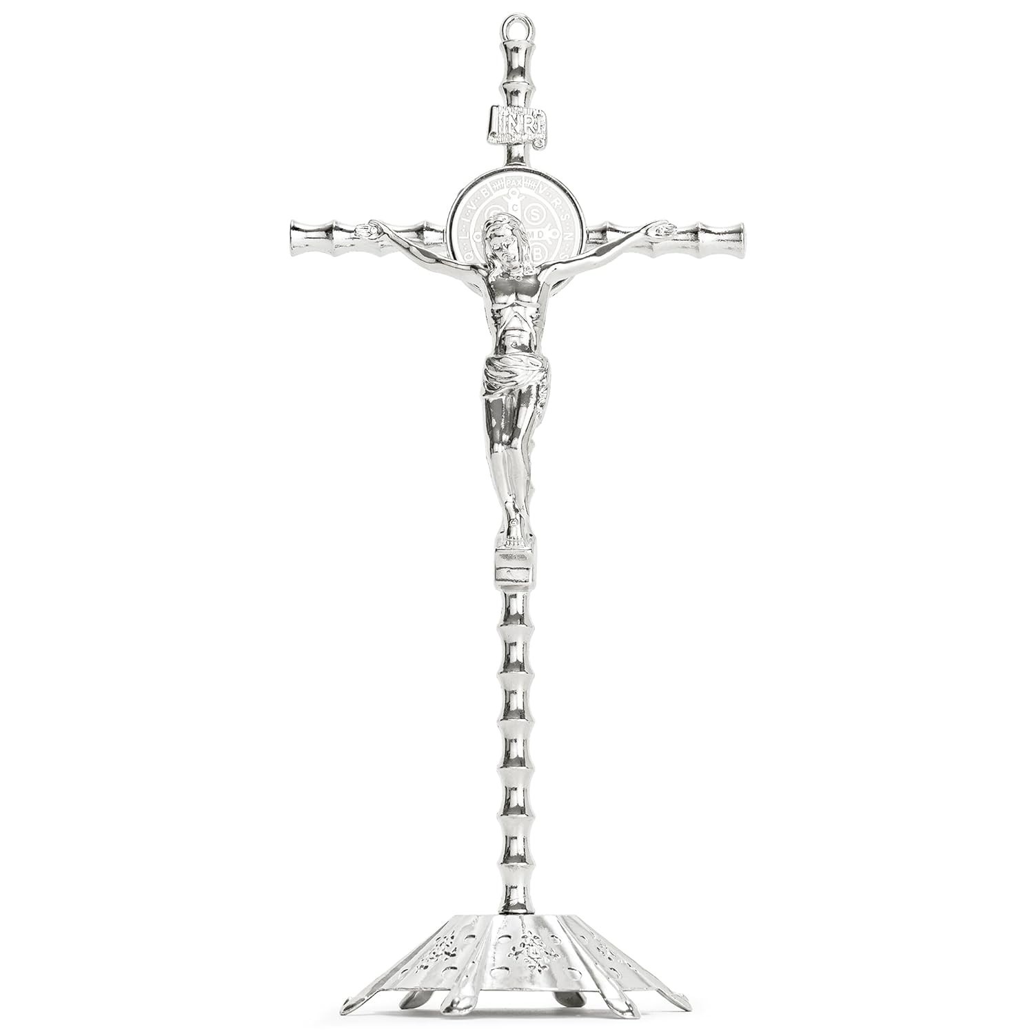 Cruz de Mesa em Metal com Crucifixo de Jesus - 25,4 cm | Decoração Religiosa Católica para Orações e Ambientes Sagrados