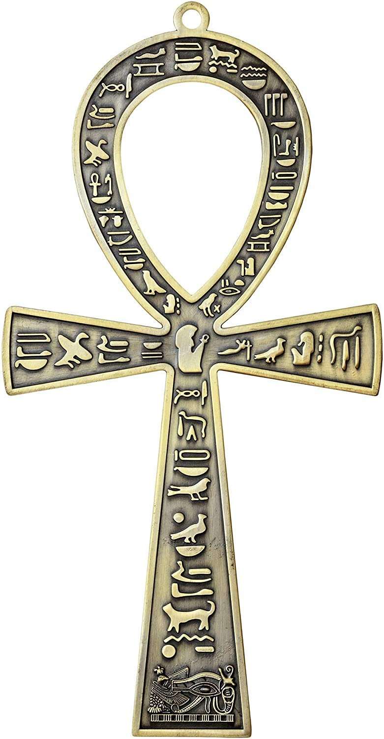 Cruz Egípcia Ankh de Metal 18cm - Símbolo da Vida Eterna com Hieróglifos Antigos - NileCart