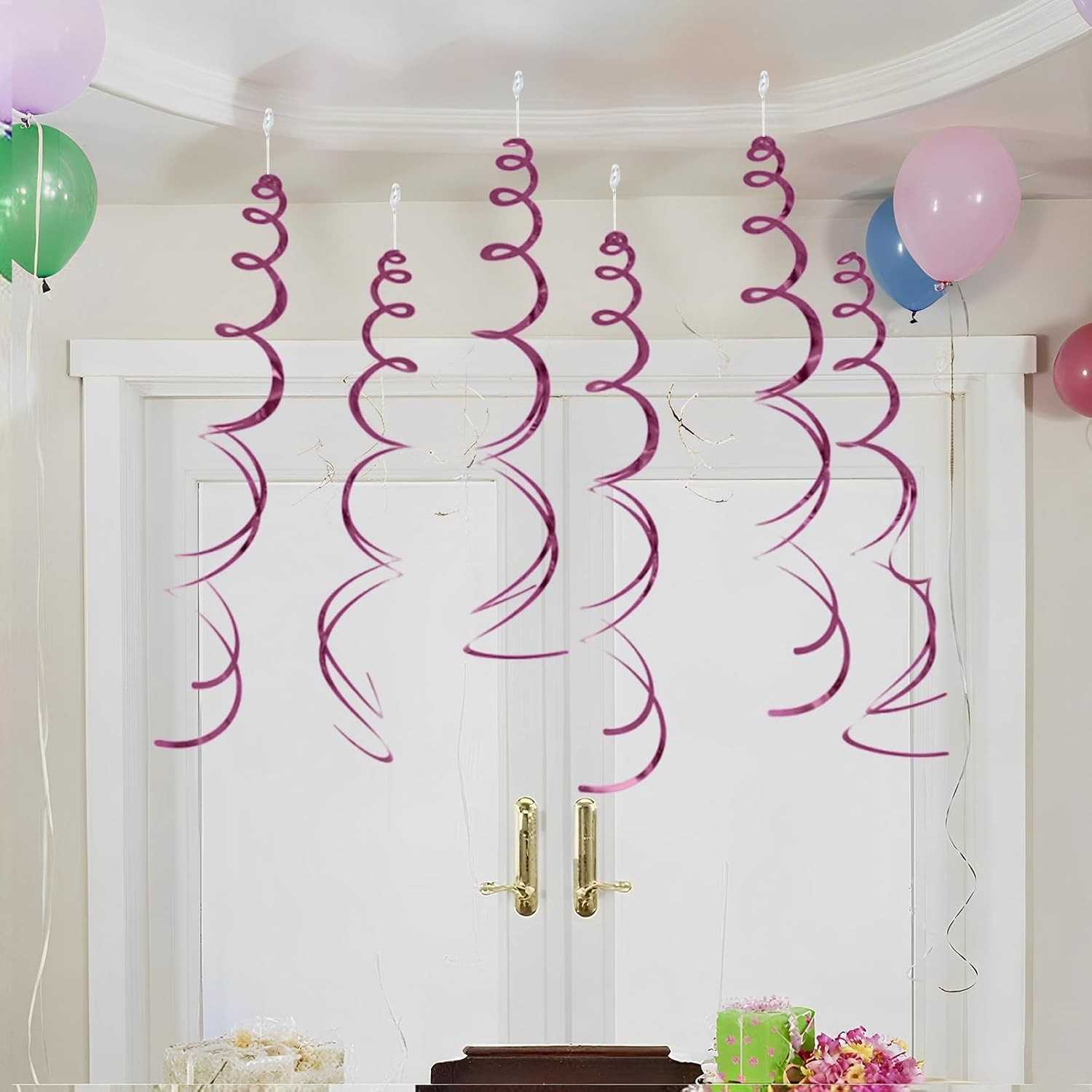 Decorações Espirais Metálicas 75cm Rosa - Pacote com 30 Unidades para Festas e Eventos
