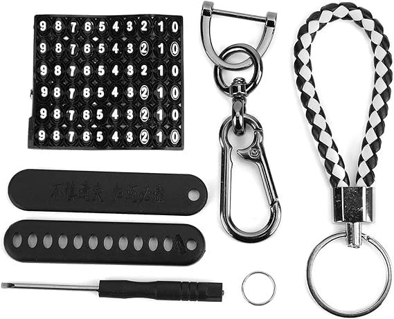 Chaveiro de carro de couro preto com anti, Metálico + preto/branco, tamanho �nico