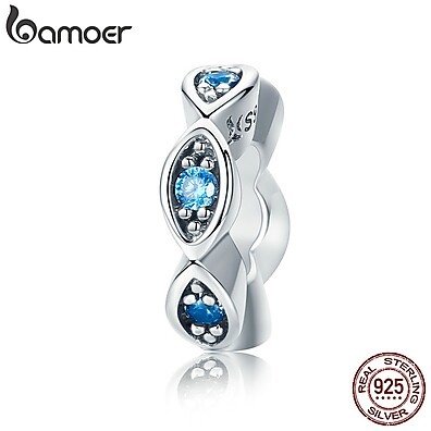 Miçangas de Prata 925 Bamoer com Cristal Azul - Charme para Pulseiras