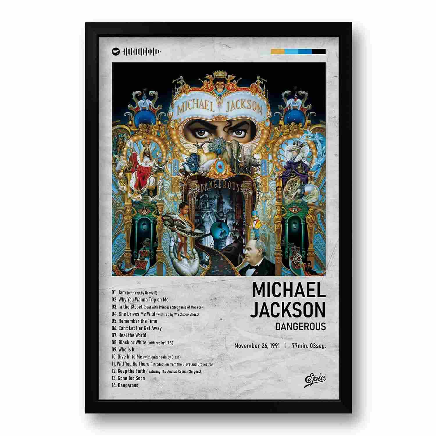 Quadro Álbum Spotify Michael Jackson - 40x60cm - Moldura Ecológica Preta