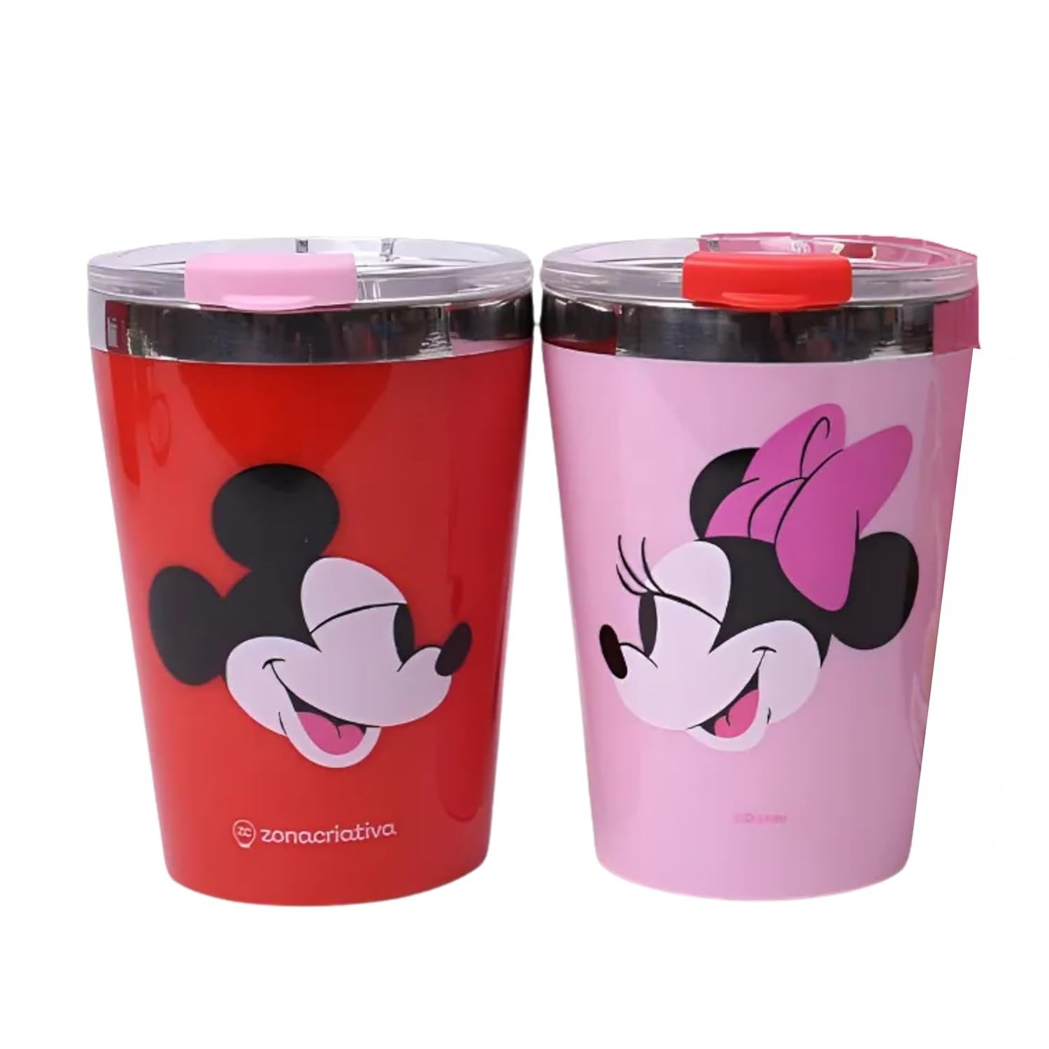 KIT Copos SNAP Mickey & Minnie 300ml Térmicos em Aço Inox Dupla Camada com Tampa Rosqueável - Ideal para Casais e Amigos