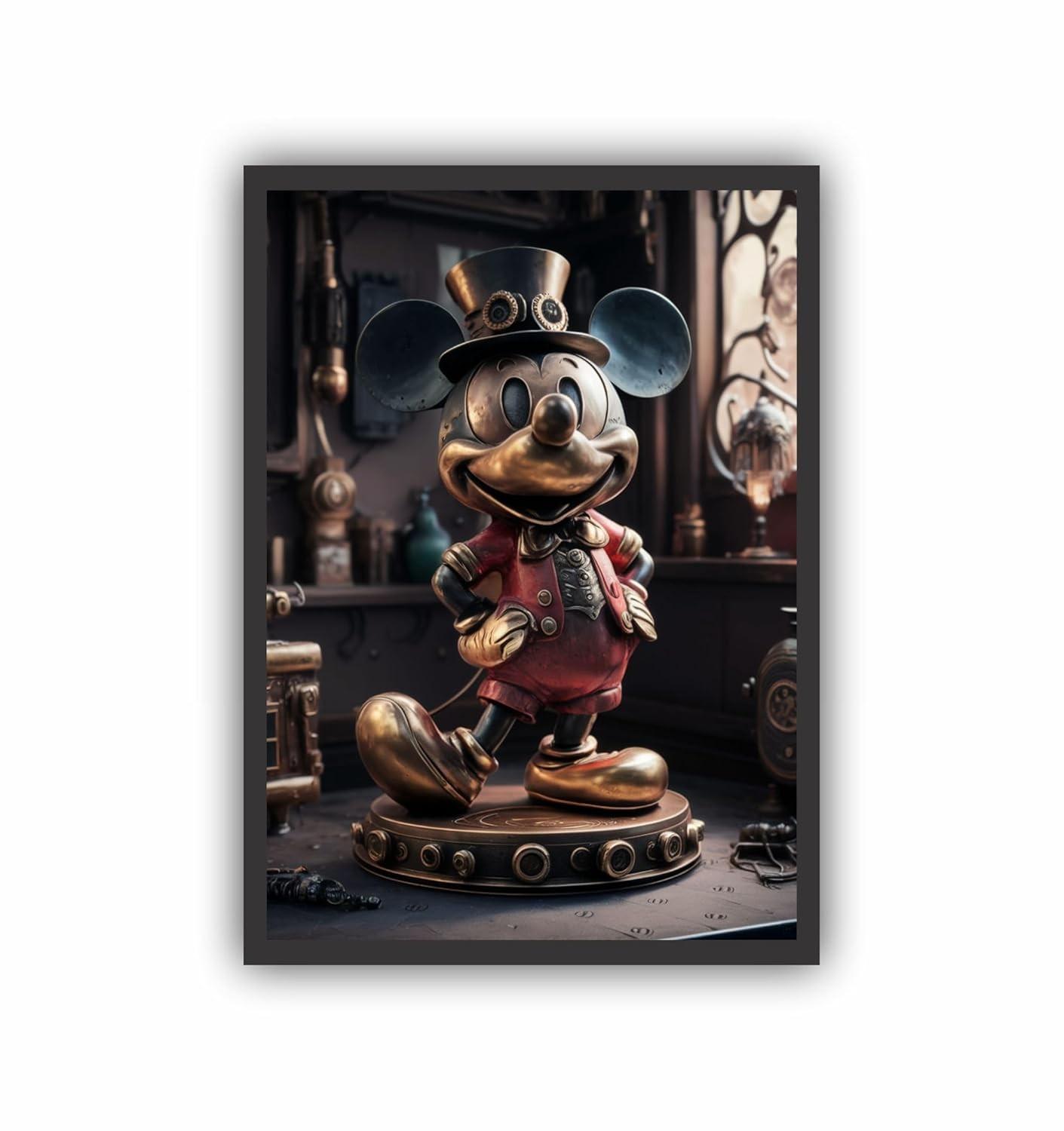 Quadro Decorativo Mickey Desenho 33x24cm - Moldura em Madeira com Impressão HD
