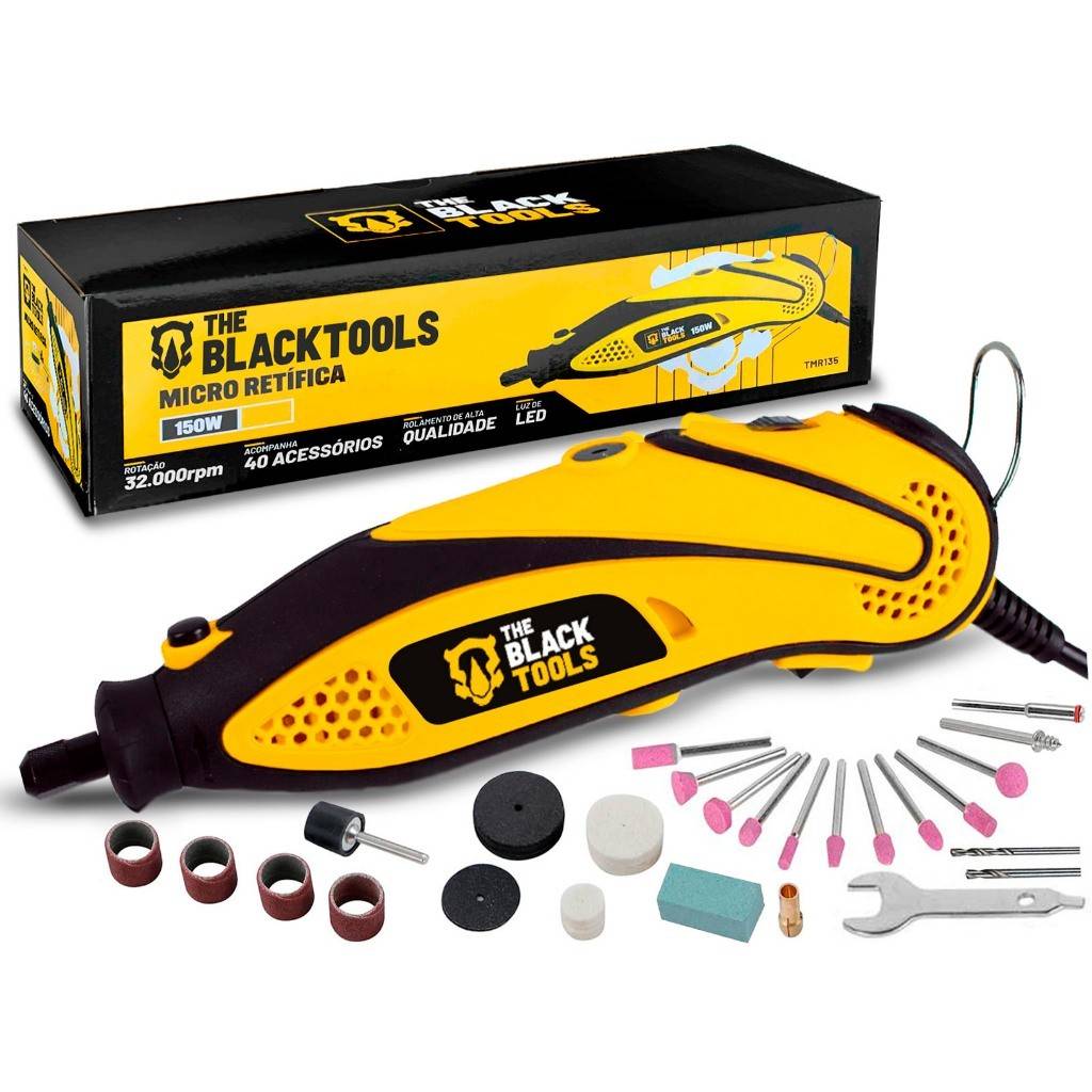 Micro Retífica 135W: Kit Completo The Black Tools