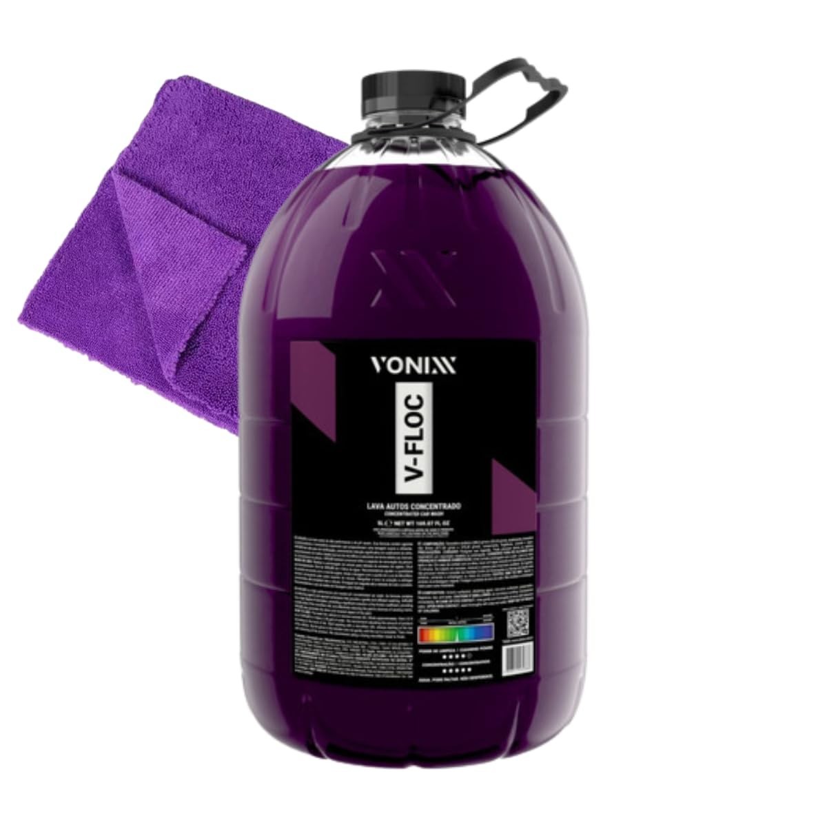 Shampoo Lava Autos V-Floc 5L Vonixx: Limpeza Profissional Concentrada + Pano Microfibra