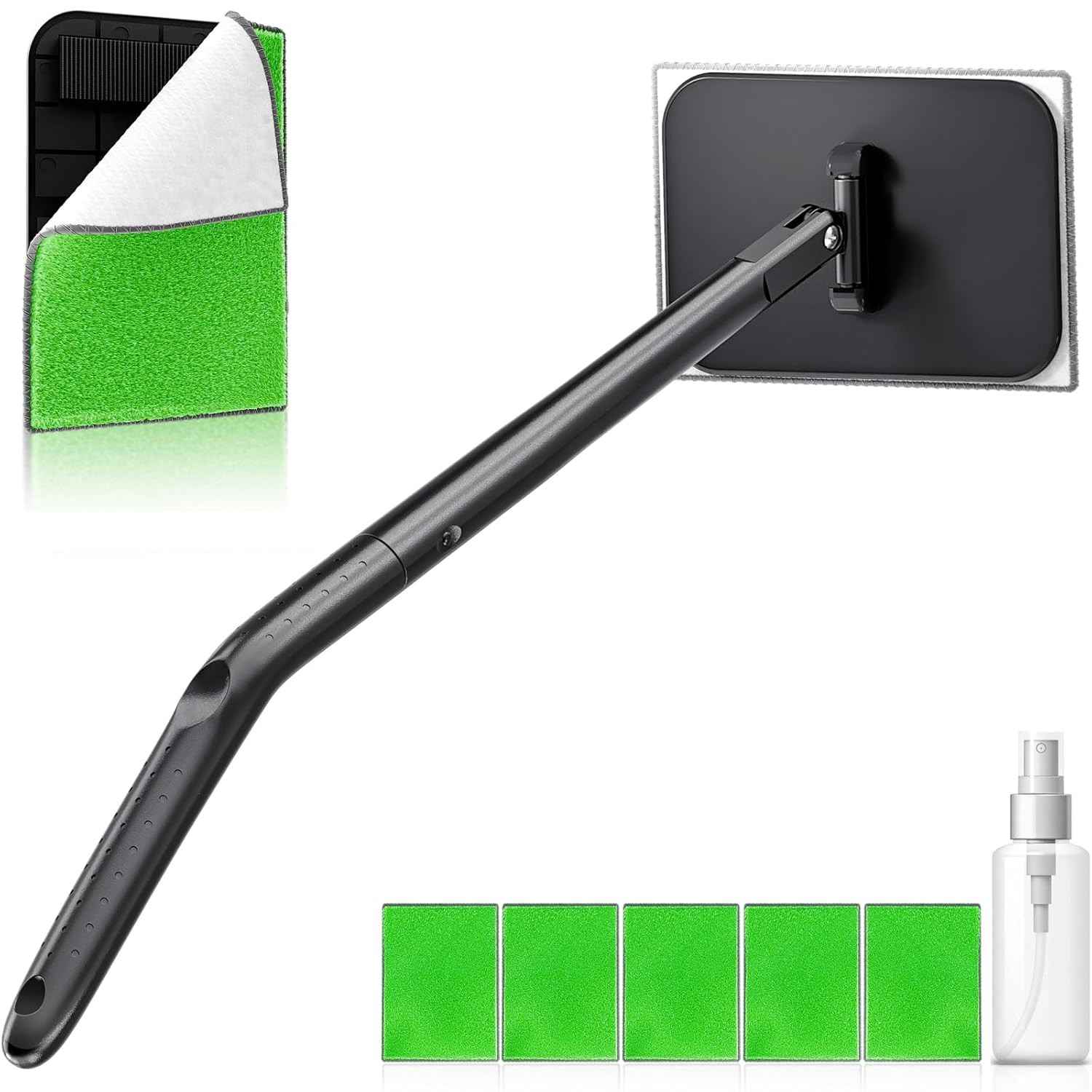 Limpador de Para-brisa Automotivo com 5 Almofadas de Microfibra e Alça Extensível - Verde