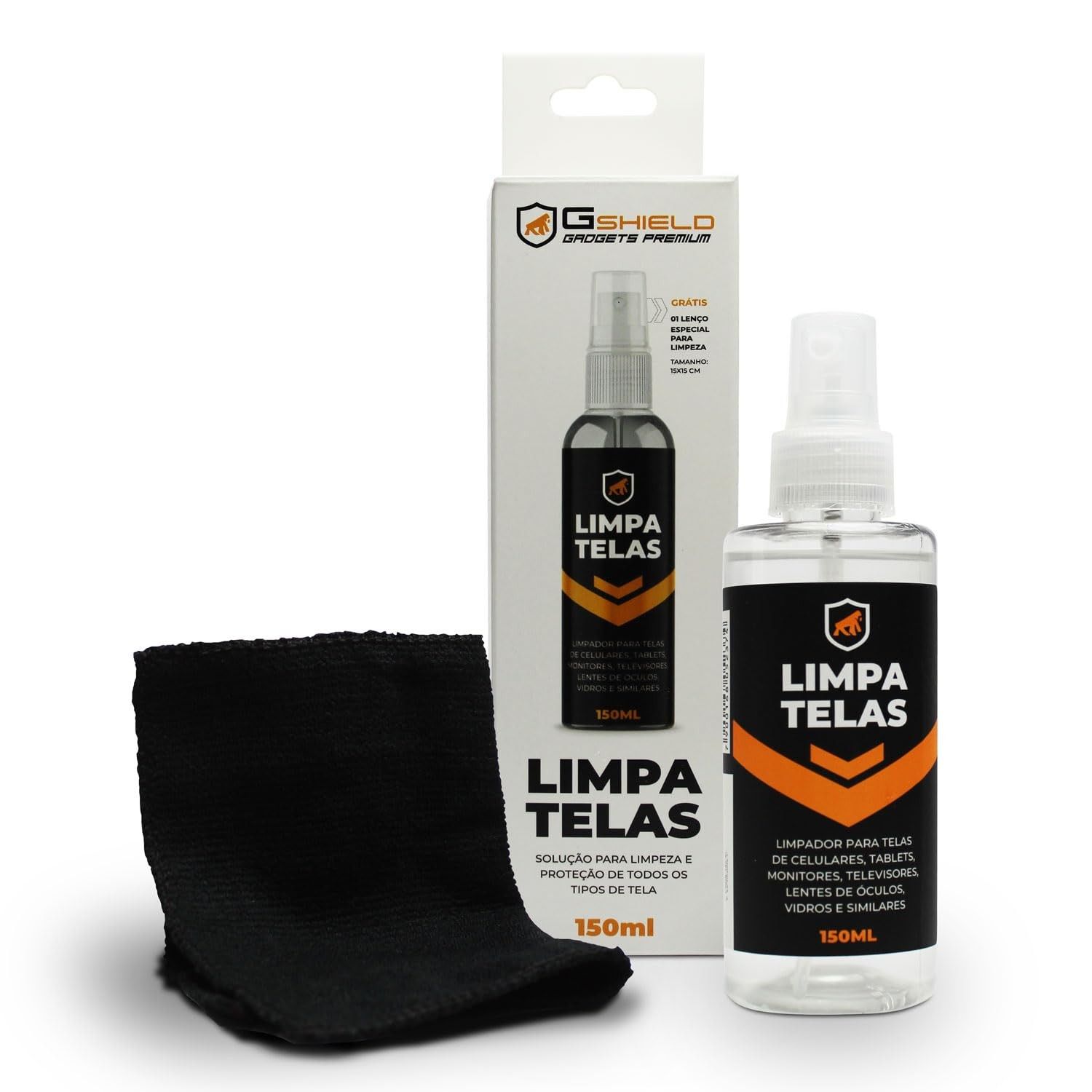 Gshield Kit Spray Limpa Telas Bactericida com Flanela de Microfibra - Proteção Total para Celular, Notebook, TV, Tablet e Óculos (150ml)