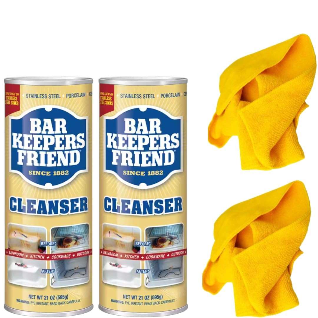 Bar Keepers Friend Kit Limpeza e Polimento Multiuso com 2 Pano Microfibra - 595g
