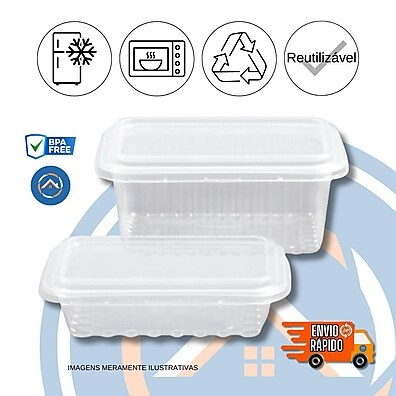 Marmitas Fit 750ml: Kit 48 Potes Freezer e Microondas