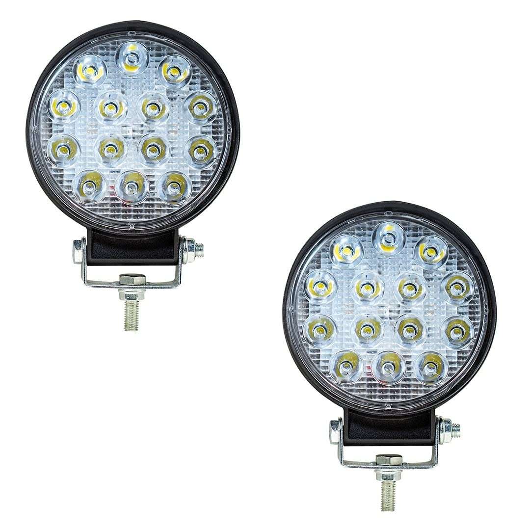 Kit 2 Faróis de Milha LED 42W Redondo IP67 Super Branco 12/24V Off Road Troller