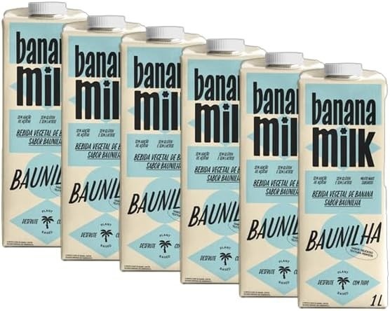 Kit 6X: Leite Vegetal de Banana Sabor Baunilha Banana Milk 1L