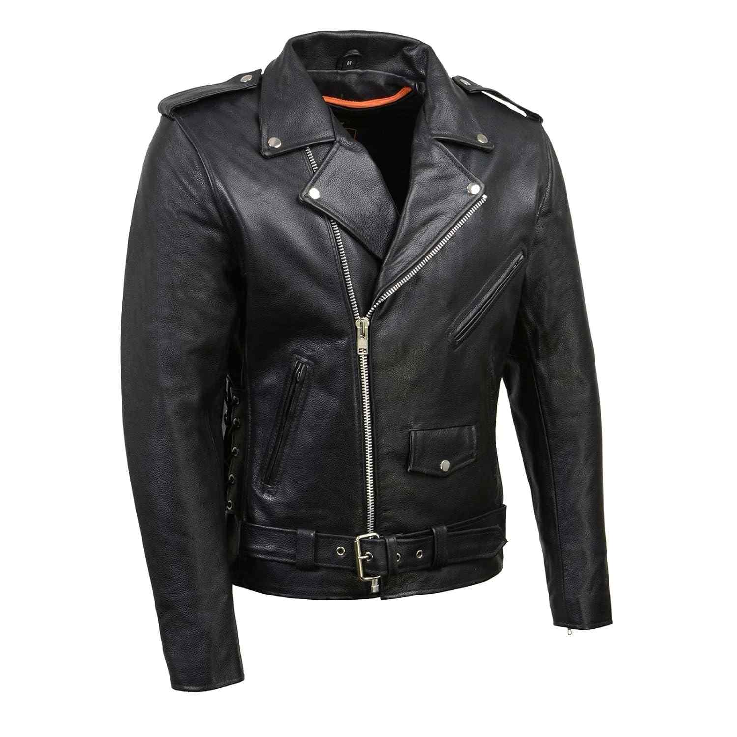 Milwaukee Leather SH1011 Jaqueta masculina clássica para motociclista Brando feita de couro bovino com cadarço lateral