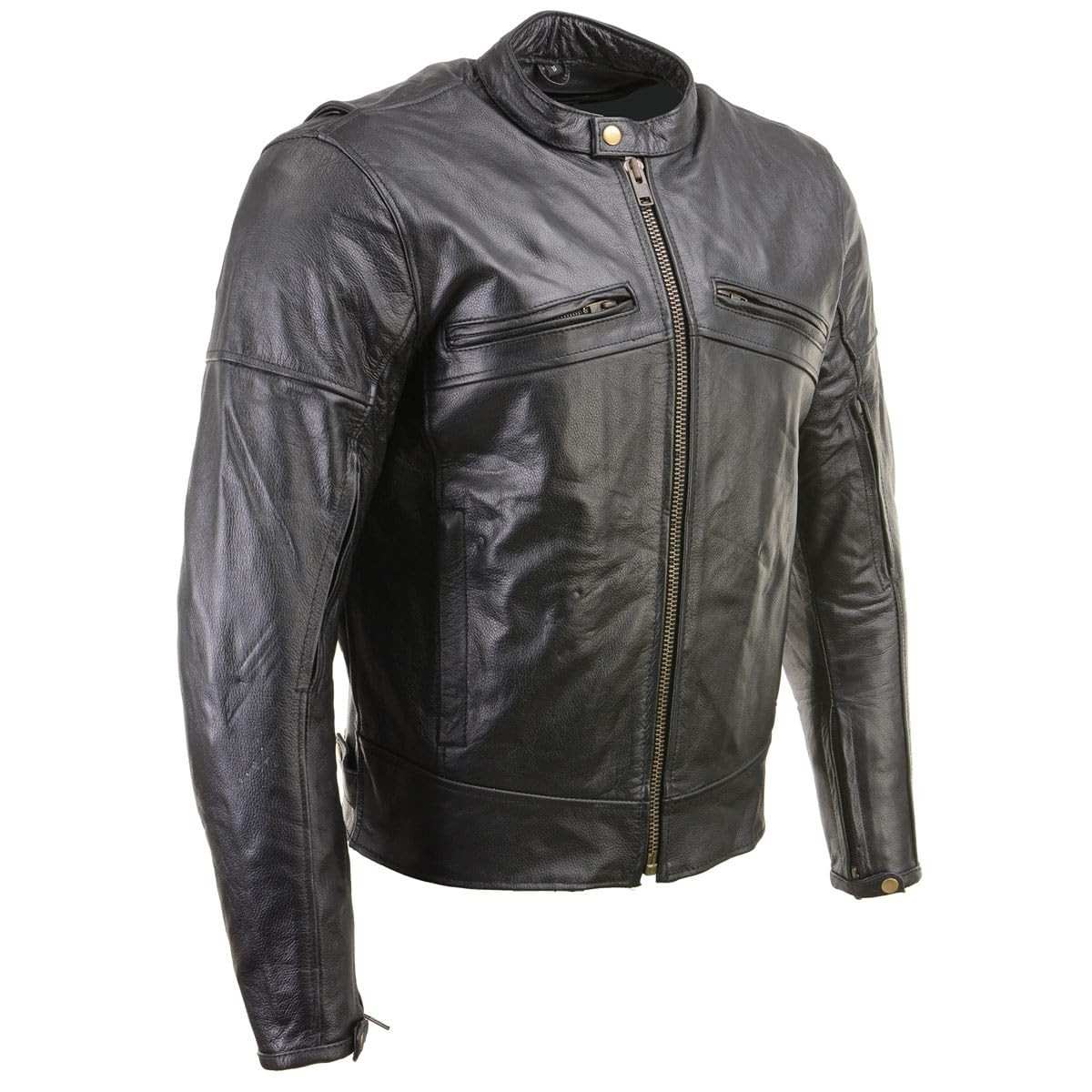 Jaqueta masculina Milwaukee Leather LKM17015 de couro preto premium ventilada estilo motociclista com armadura CE