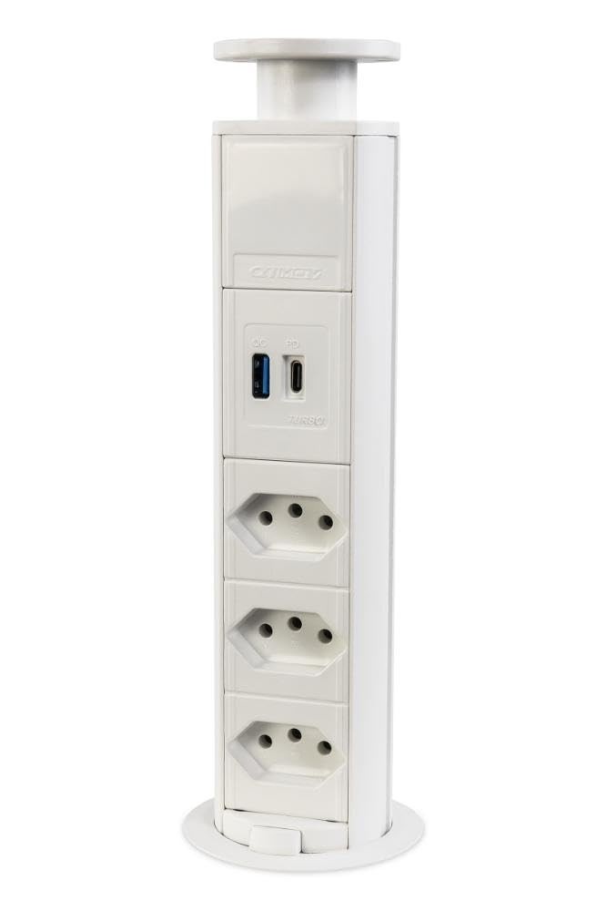 Mini Torre Tomada Embutir 3 Tomadas 20A + USB-C Branca: Solução Moderna e Segura