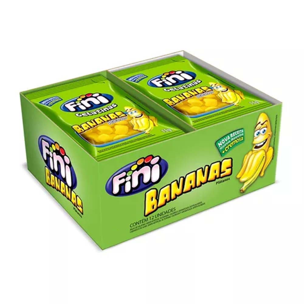 Mini Bala de Gelatina Banana Fini 15g c/12 – Sabor Intenso e Prática!