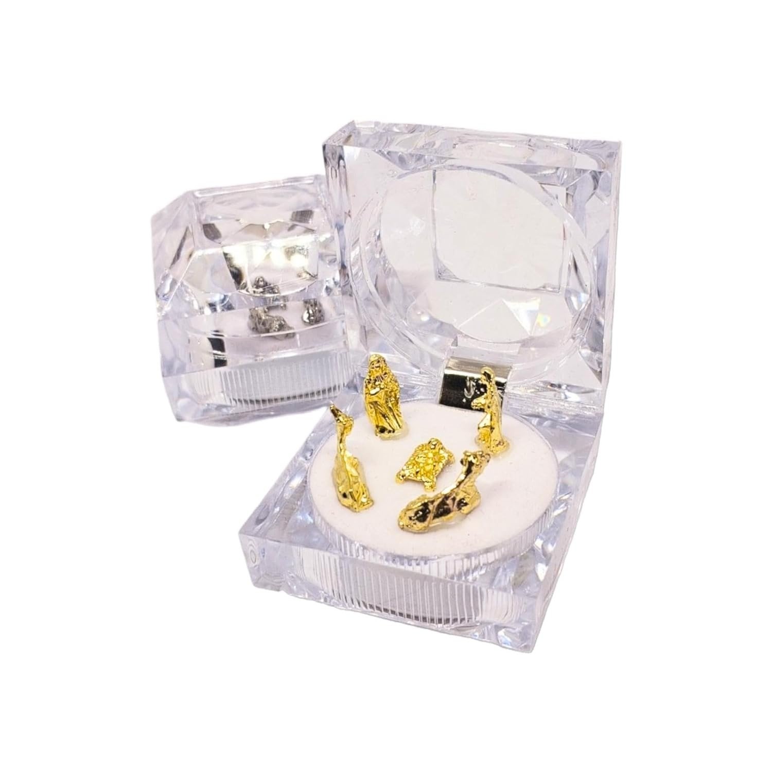 Mini Presépio Natalino Dourado em Metal com Caixa de Cristal - Lembrancinha Encantadora para Decorar e Presentear