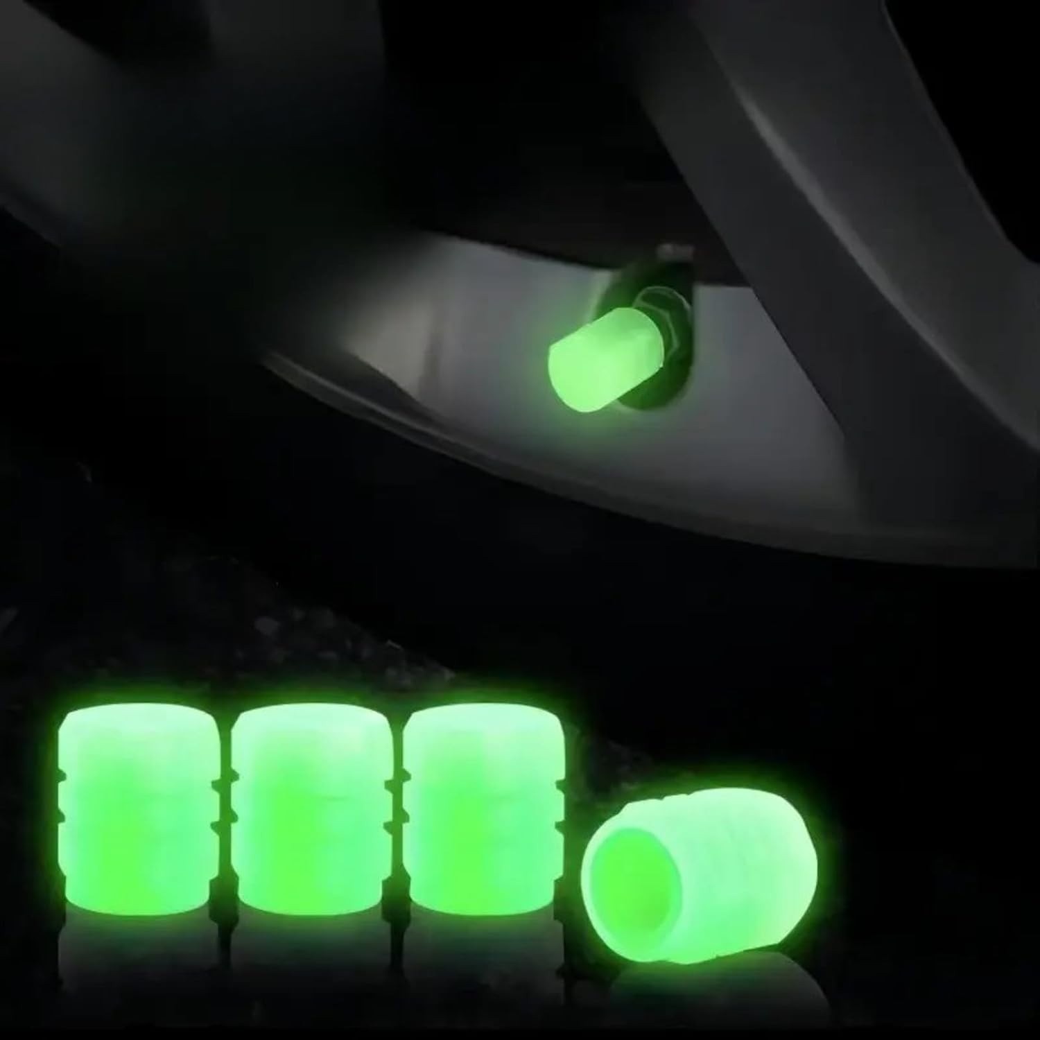 Kit 6 Tampas Válvula Pneu Mini Fluorescente Mix & Match para Moto e Carro - Verde