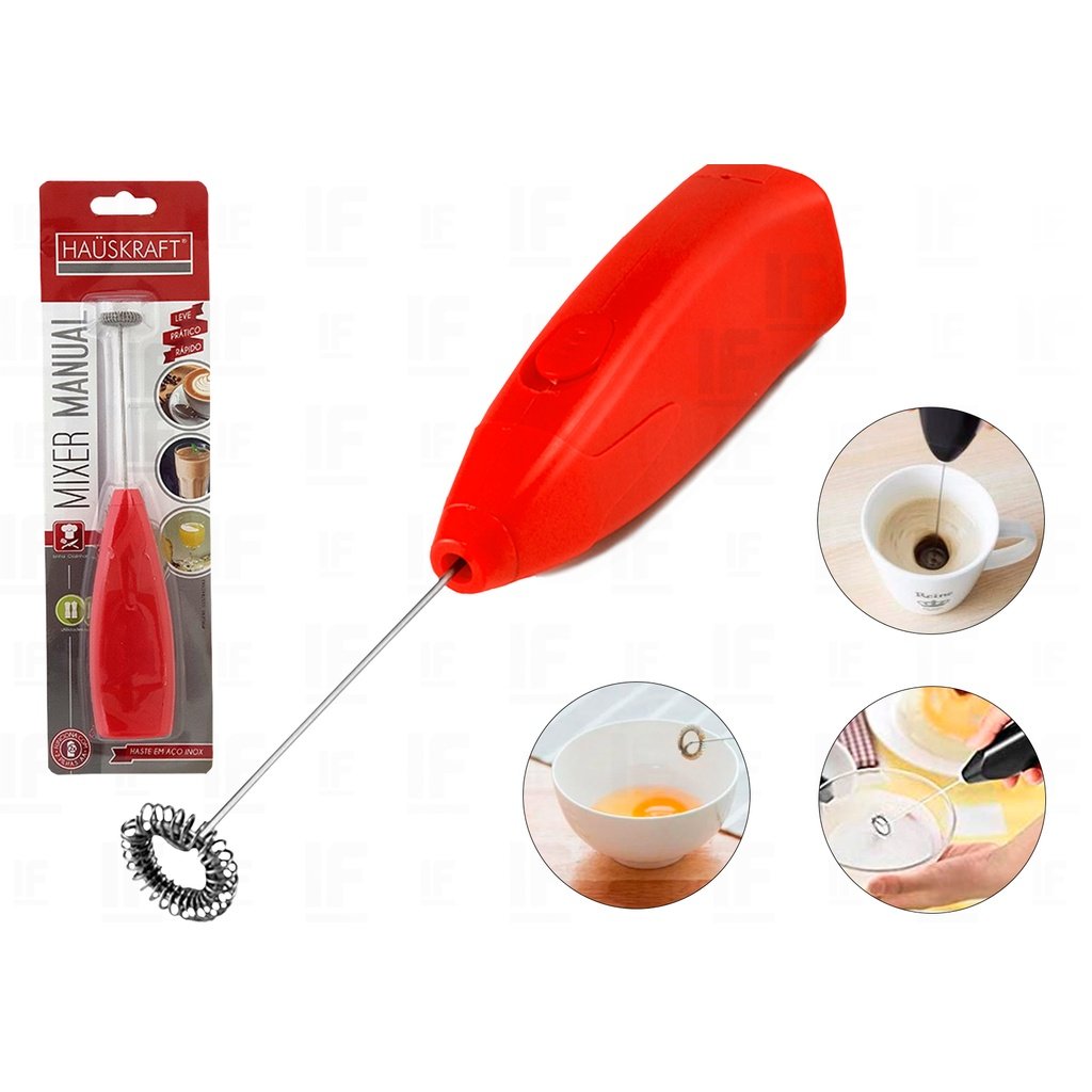 Mini Mixer Inox Vermelho: Espume Seu Café!