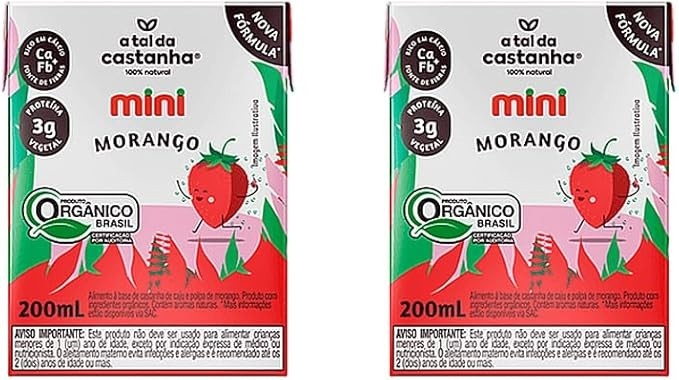 Kit 2X: Leite Vegetal Mini Morango Orgânico A Tal da Castanha 200ml