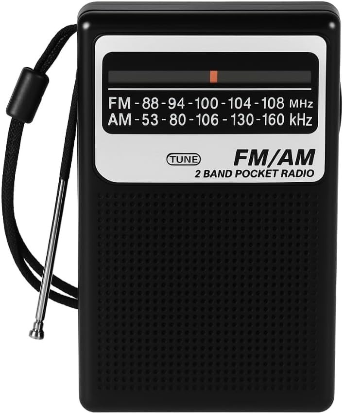 Mini Rádio Retrô Portátil FM/AM 2 Bandas | Recarregável USB-C ou Pilha AA | Entrada P2 | Antena Retrátil