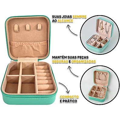 Mini Porta Joias com Zíper e Divisórias – Organize Sua Viagem