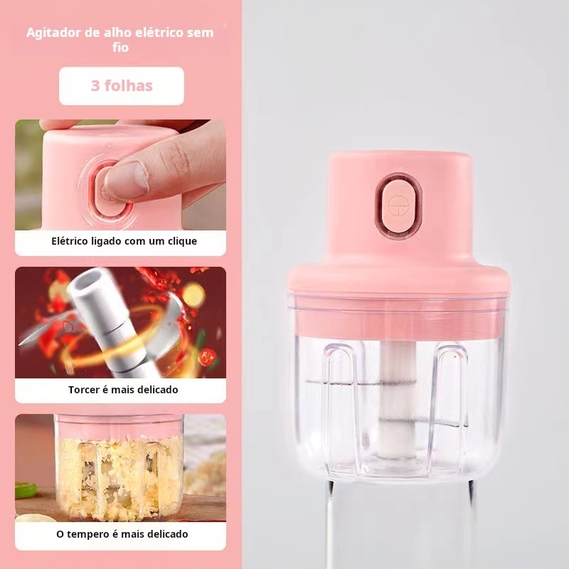 Mini Processador Sem Fio para Alho e Gengibre 250ml – Alta Potência e Portabilidade