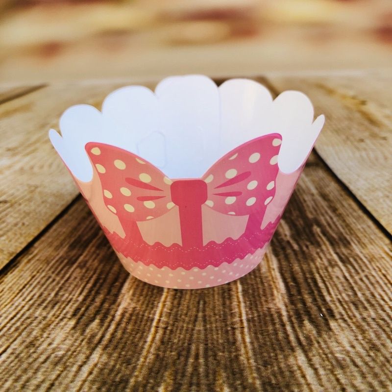 Mini Saias Cupcake Laço Rosa: Kit 12 Unidades