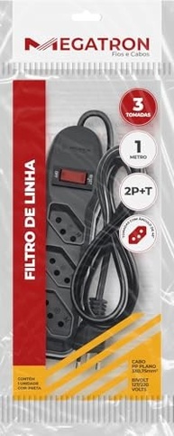 Filtro de Linha Megatron 3 Tomadas PP 0.75mm² 1m - Proteção Essencial para Seus Eletrônicos - imagem 2