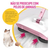 Vassoura Varredora Manual 2 em 1 com Haste Giratória 180° e Design Ultrafino Rosa - imagem 5