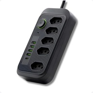 Régua de Energia Inteligente Premium: 5 Tomadas, 4 USB, 1 Tipo-C, Cabo 2m, 2500W - imagem 2